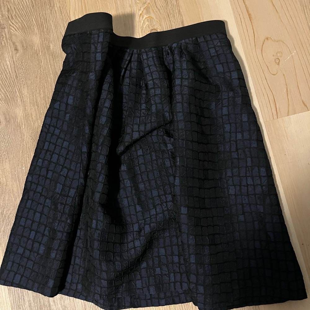 Black and Blue Patterned A-Line Skirt with crinkle fabric that has shine